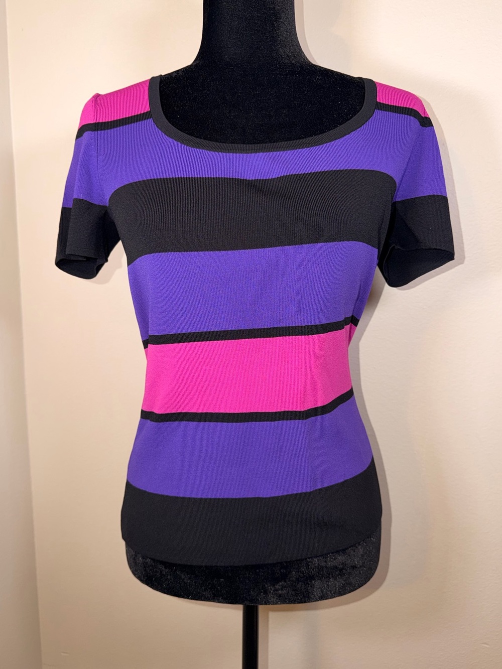 Vintage Y2K Cable & Gauge Neon Stripes Colorblock Ribbed Top Retro Whimsy Fairy